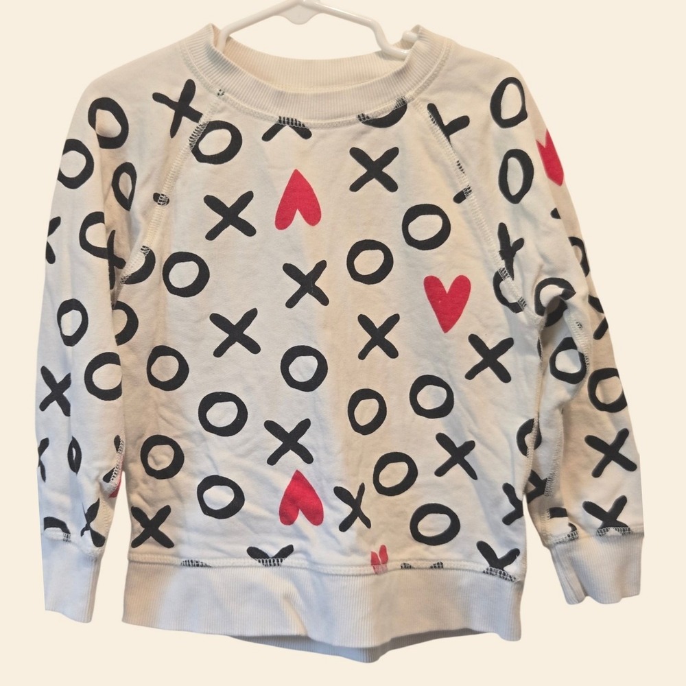 Hanna Andersson Kids Hugs and Kisses XOXO Heart Sweatshirt Cream US 4 100cm